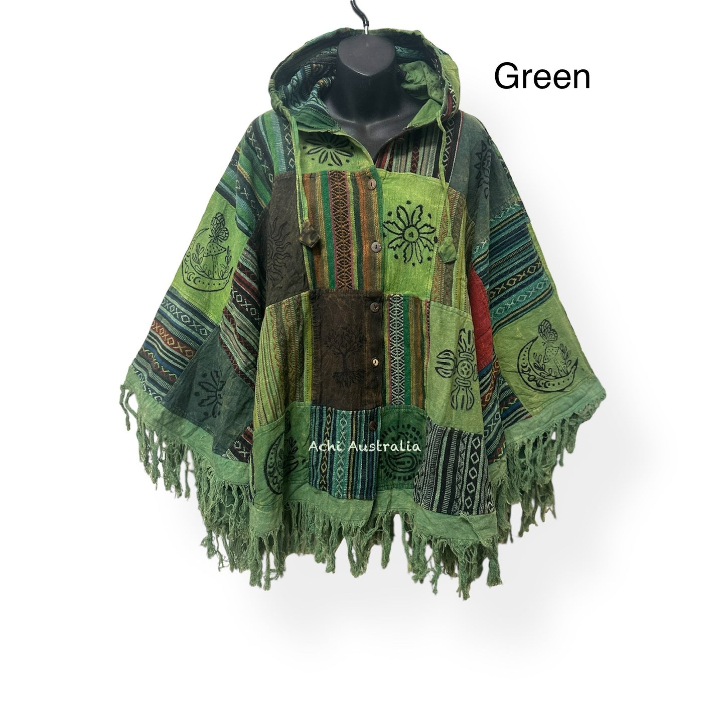 Cotton Patch Poncho with buttons close