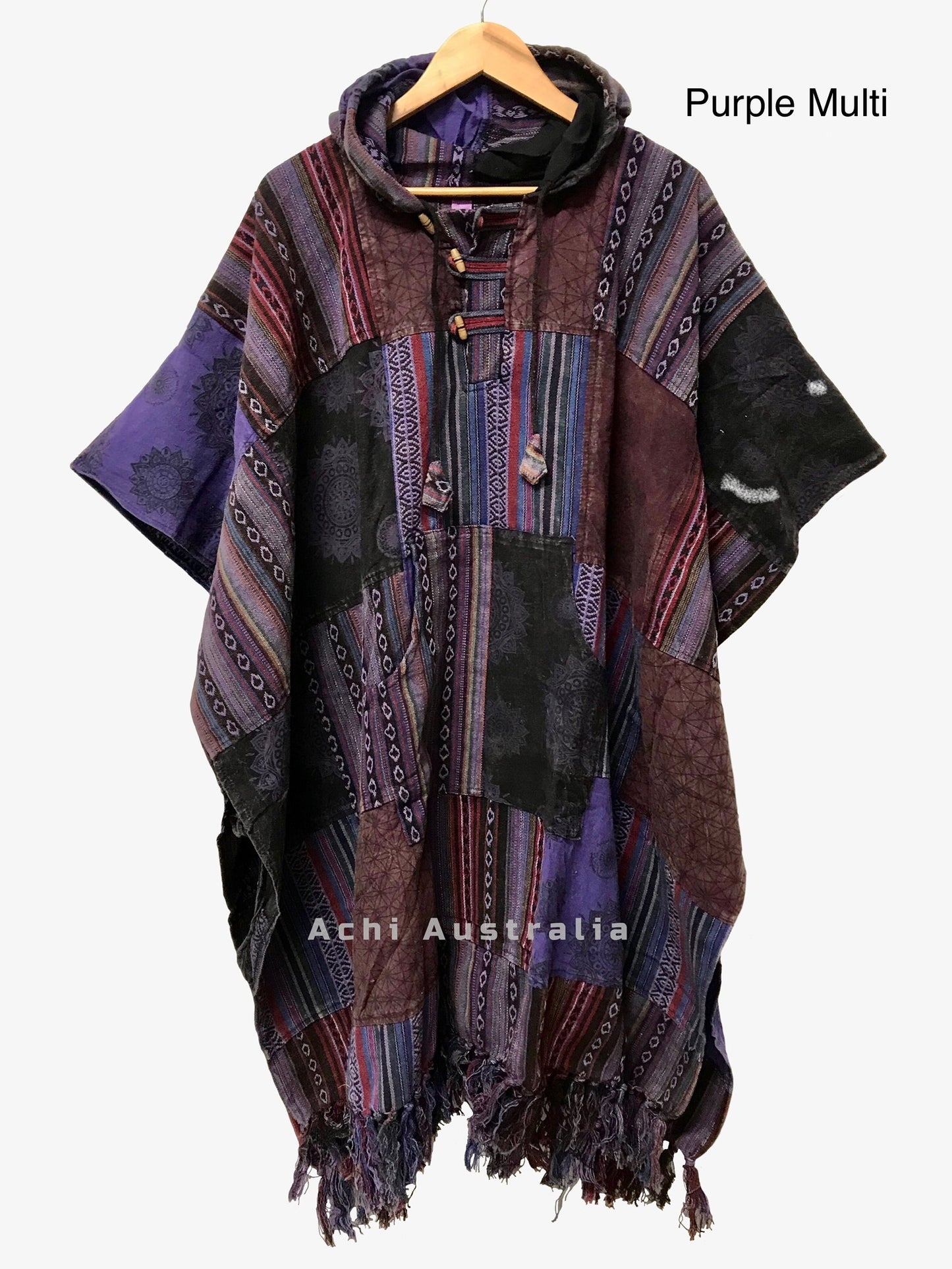 Boho Hippie Heavy Cotton Patchwork Poncho