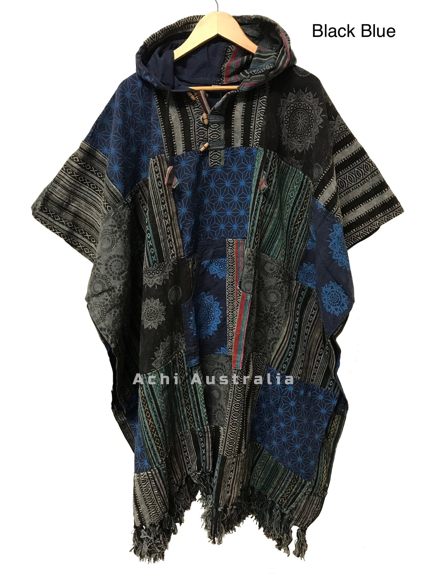 Boho Hippie Heavy Cotton Patchwork Poncho