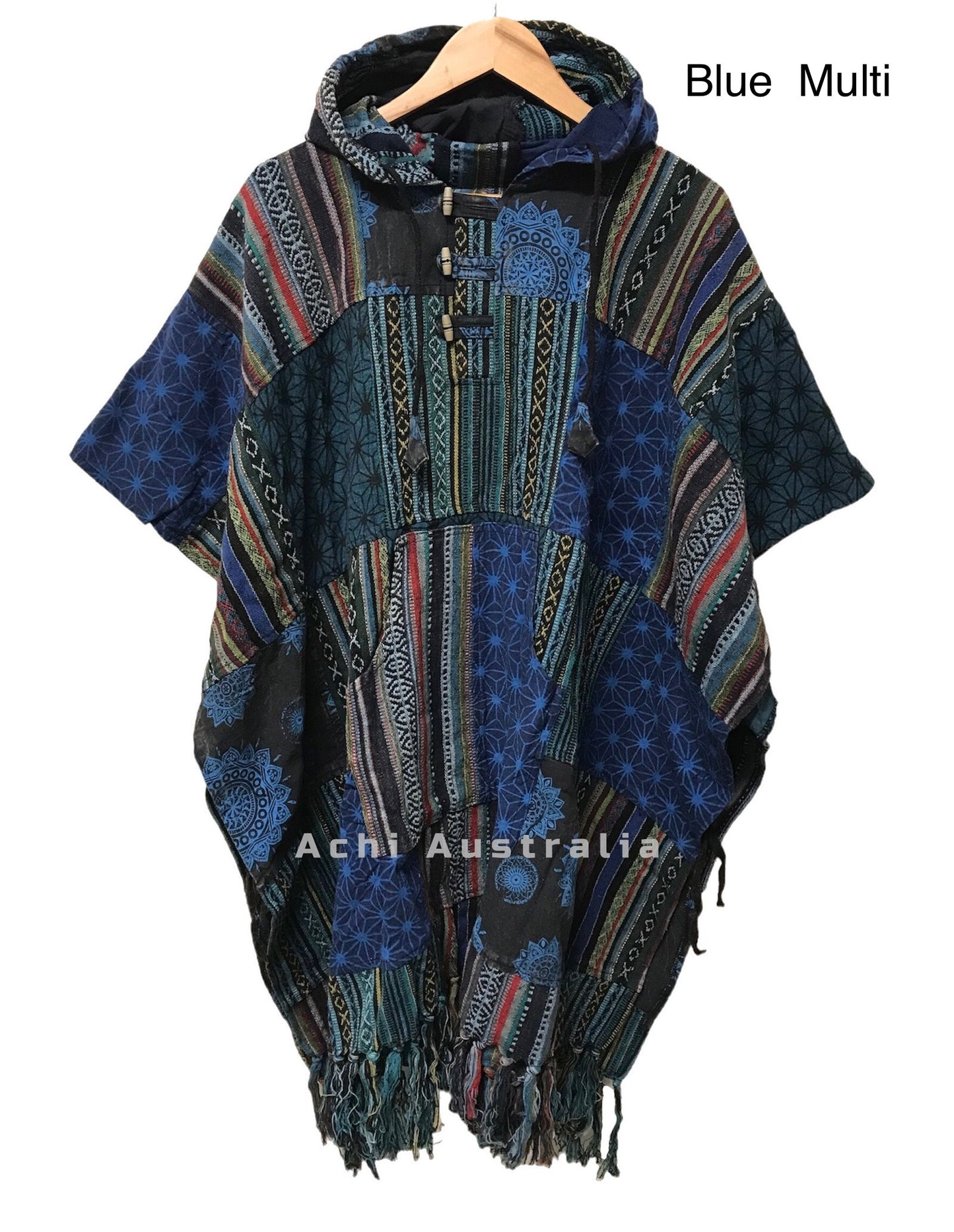 Boho Hippie Heavy Cotton Patchwork Poncho