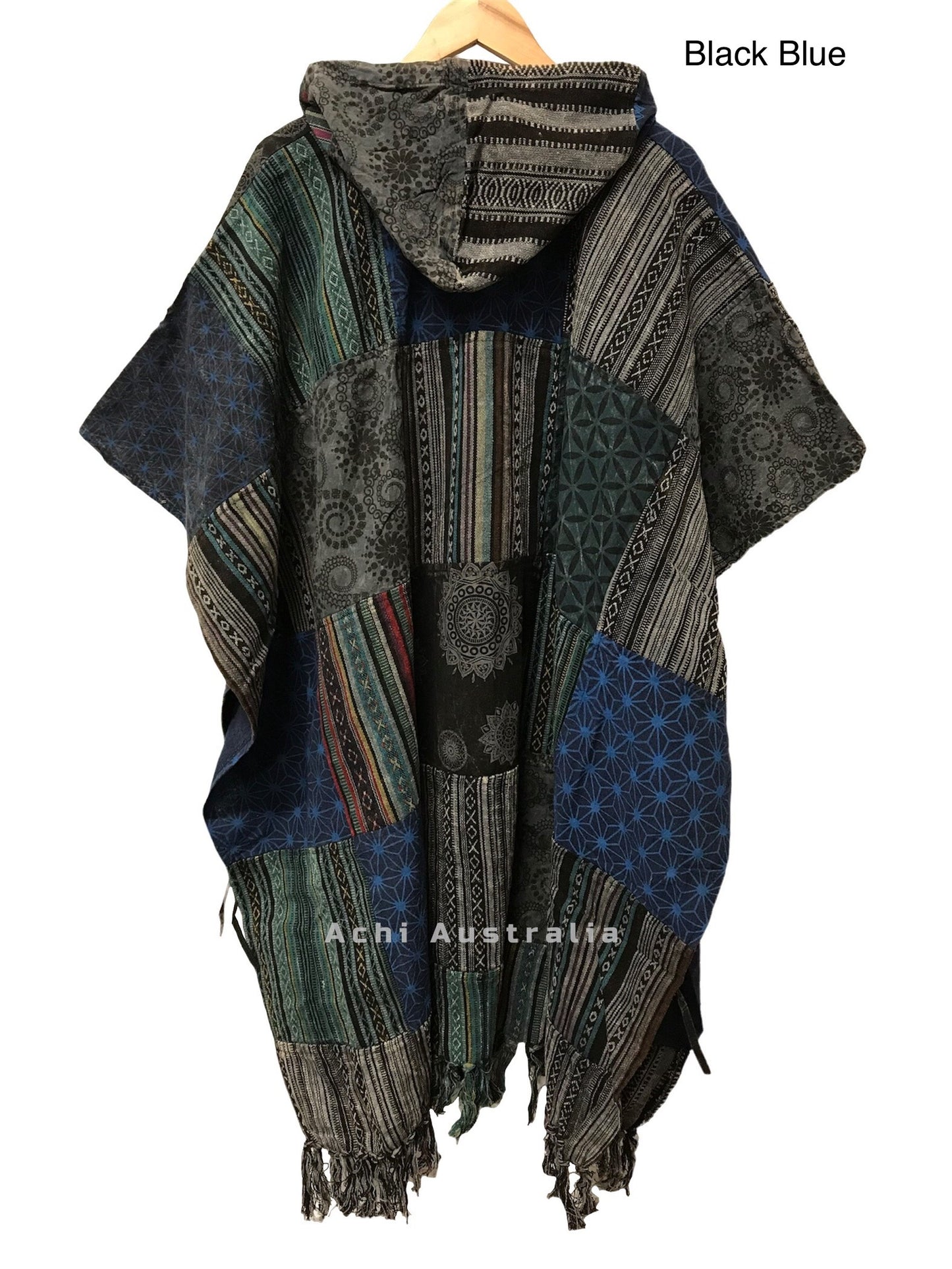 Boho Hippie Heavy Cotton Patchwork Poncho