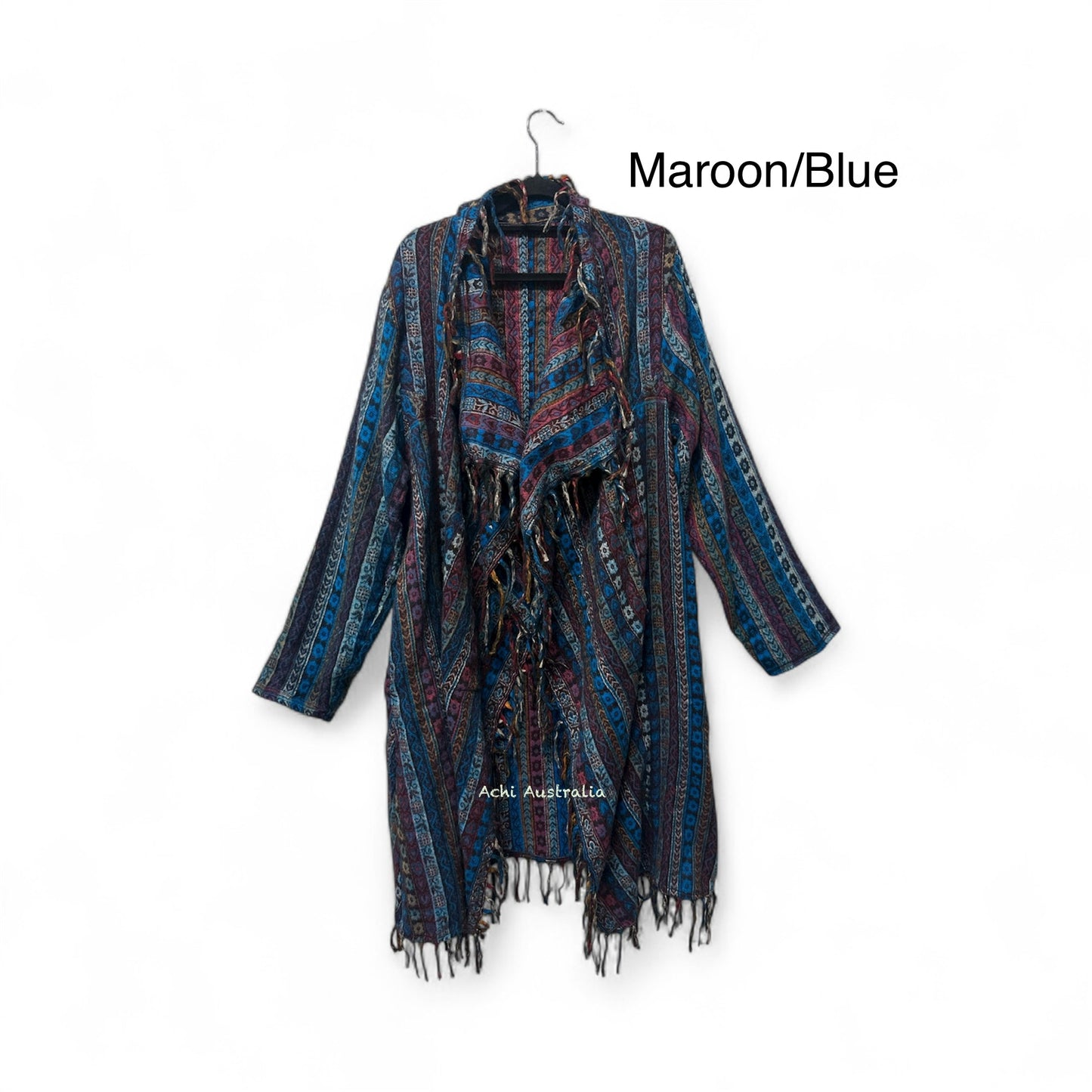Handmade Hoodie Long Cardigan: Acrylic Boho Coat