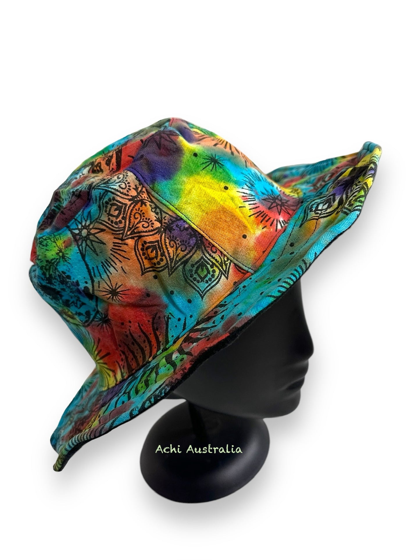 Rainbow cotton tie dye sun & moon Hat with extra lining