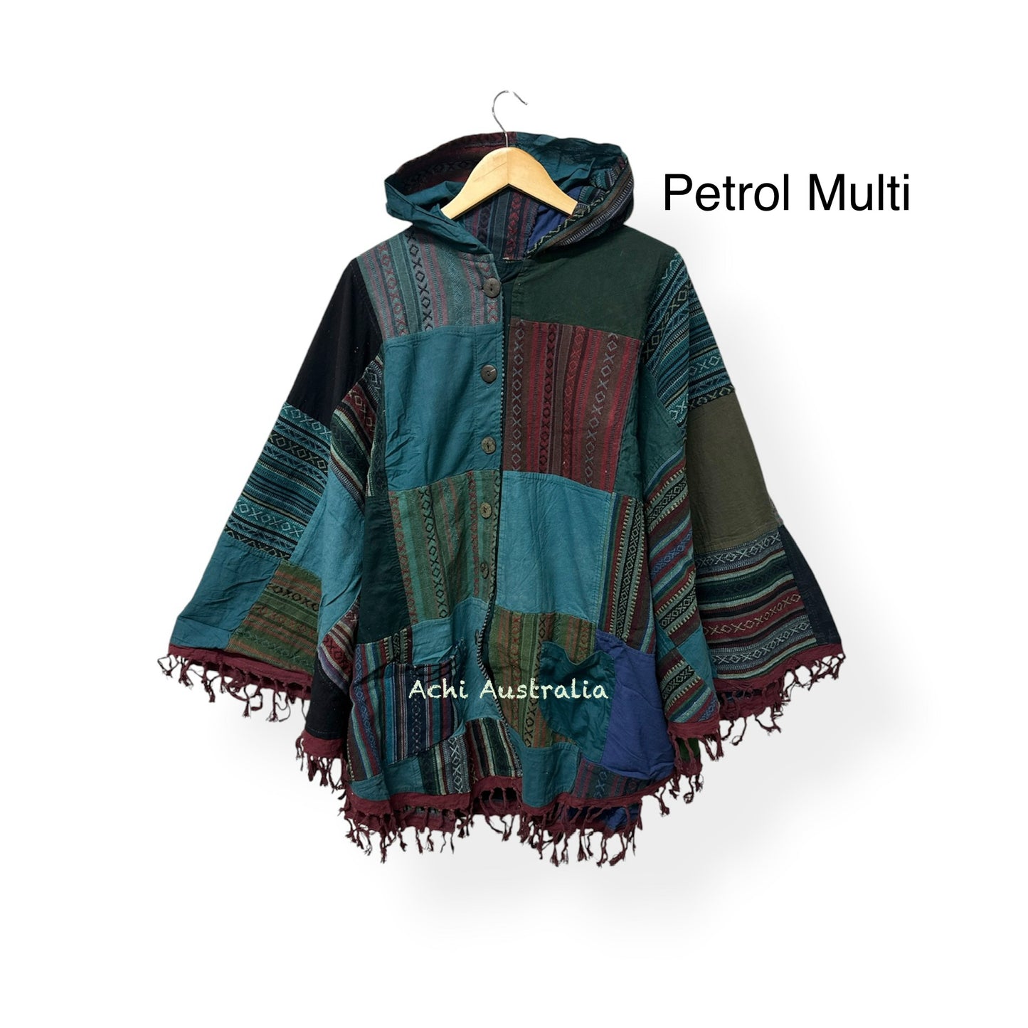 Cotton Patch Poncho with buttons close