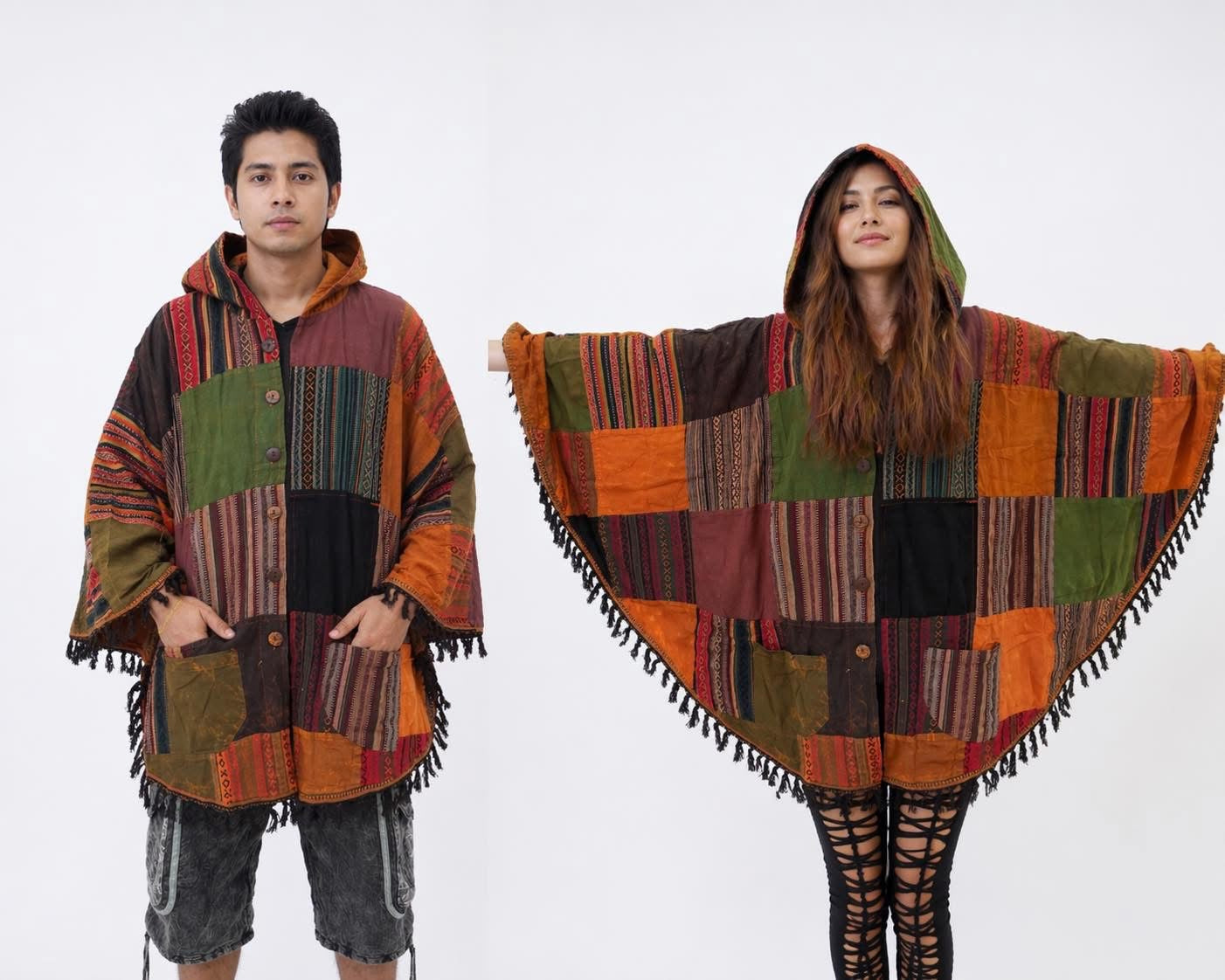Cotton Patch Poncho with buttons close