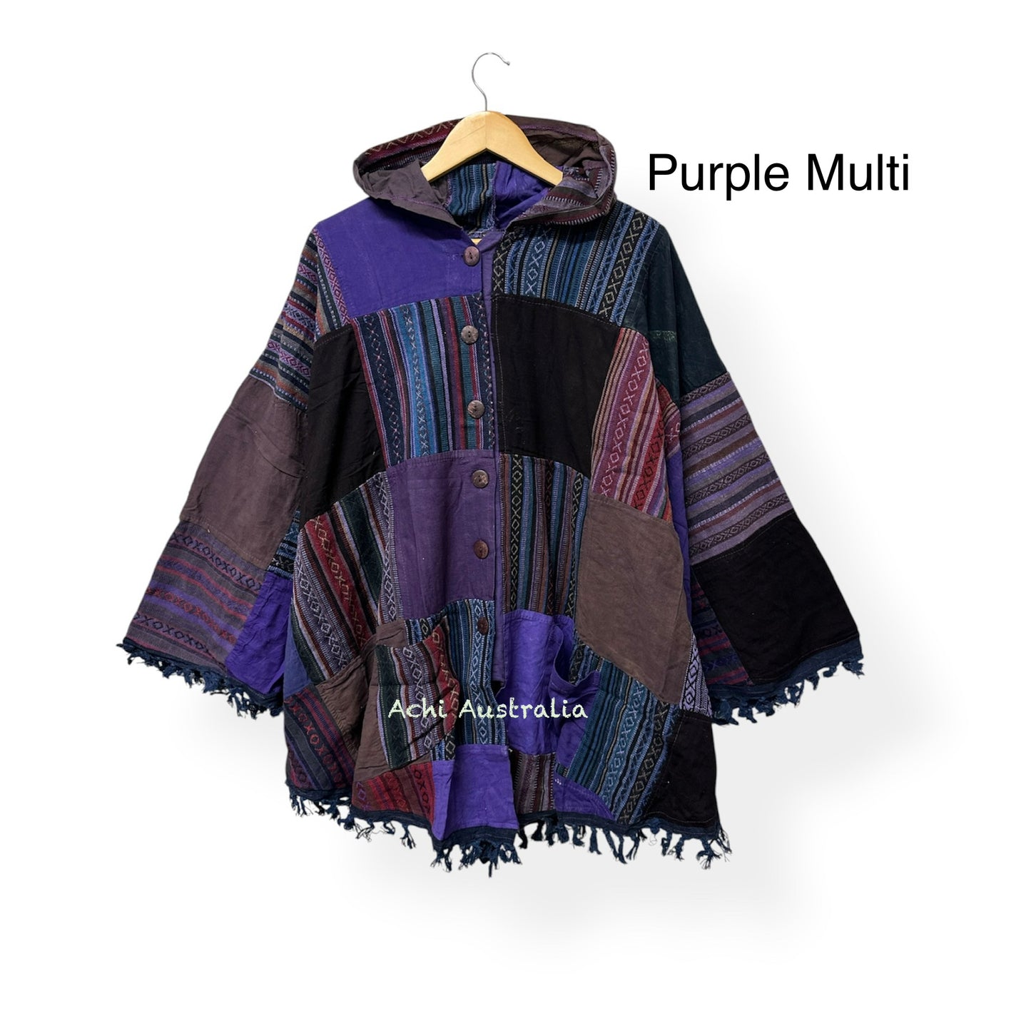 Cotton Patch Poncho with buttons close