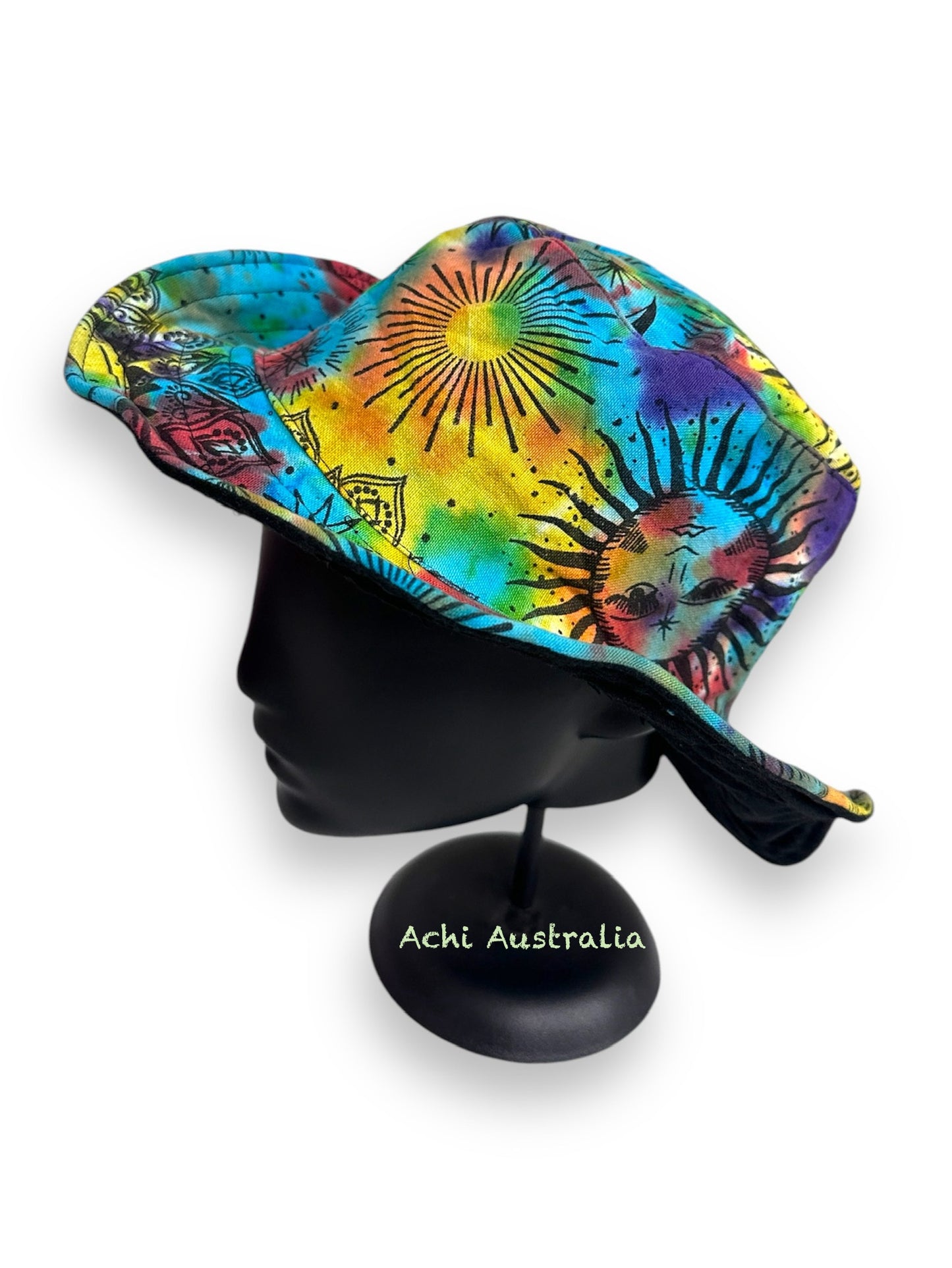 Rainbow cotton tie dye sun & moon Hat with extra lining
