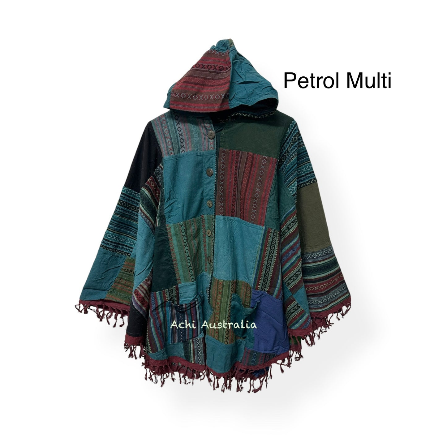 Cotton Patch Poncho with buttons close