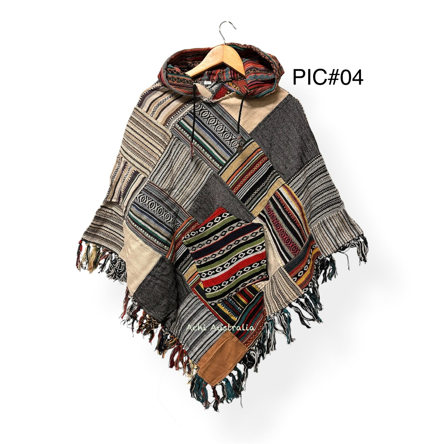 Hippie  Triangle Patch Cotton Poncho for Hippie  men and women