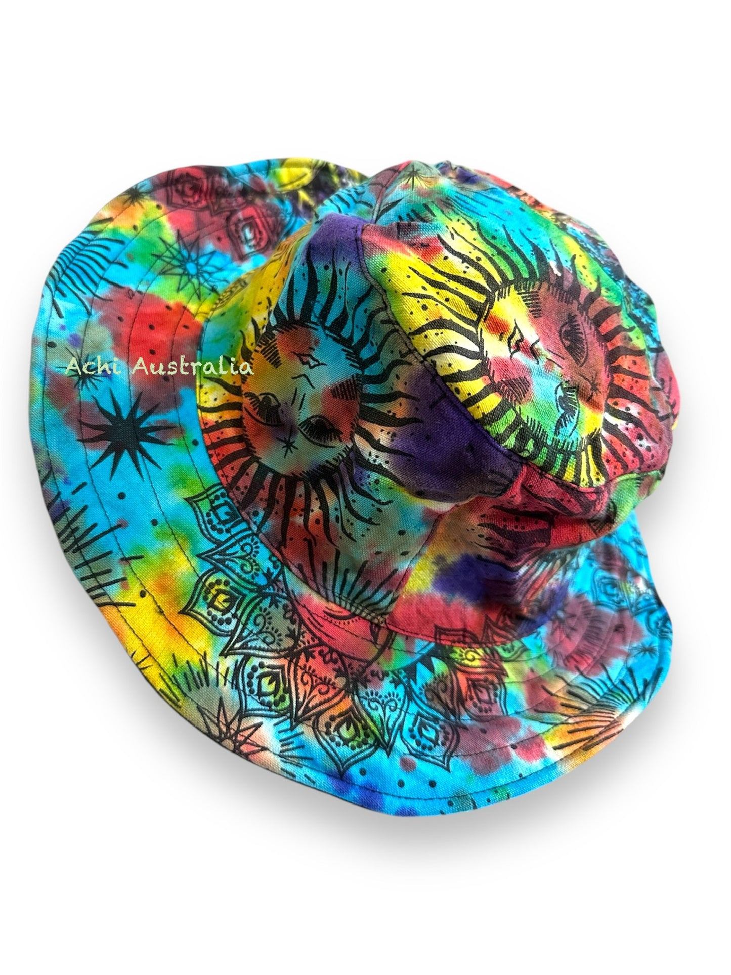 Rainbow cotton tie dye sun & moon Hat with extra lining