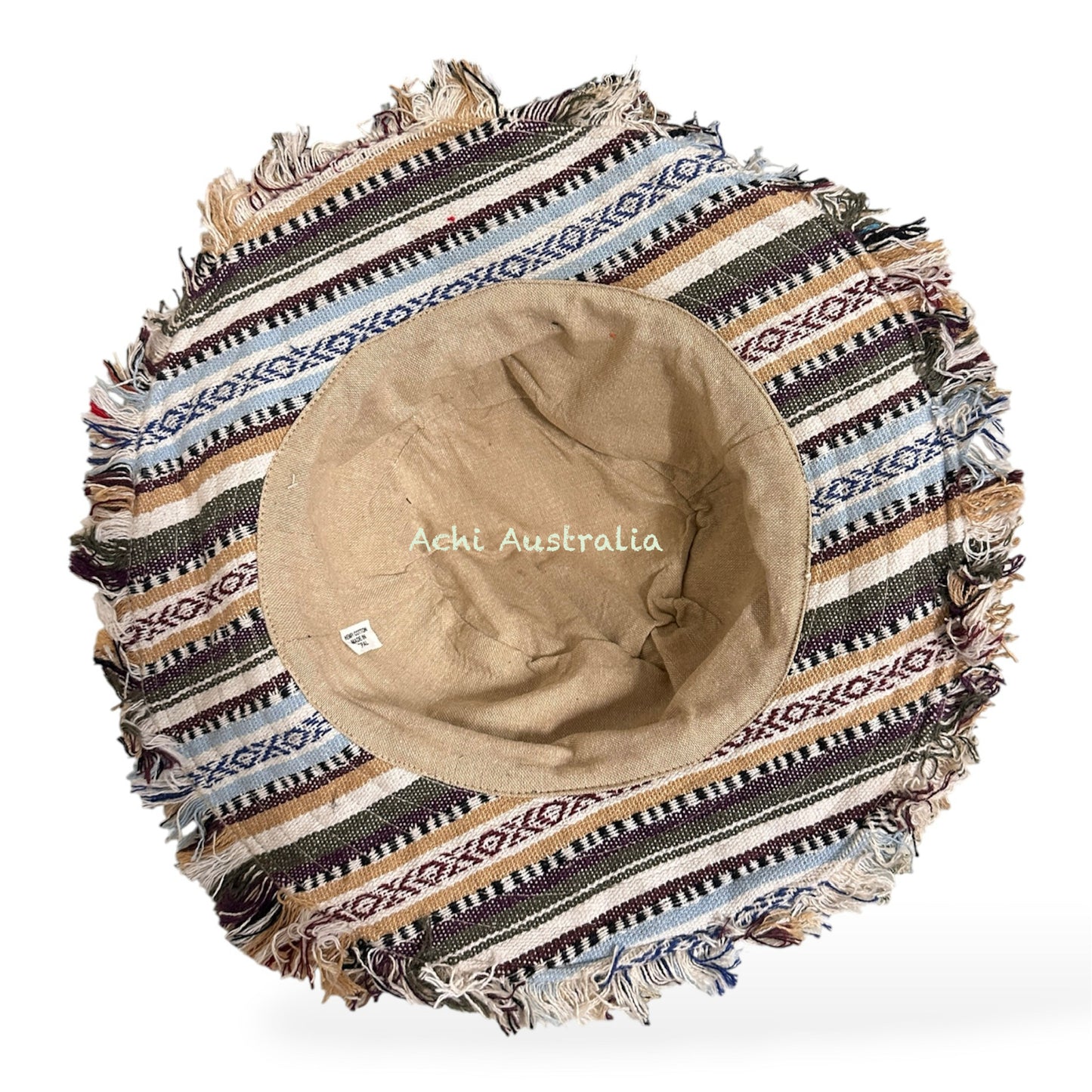 Handmade Hemp and Cotton Boho Sun Hat -Leaf & Mushroom Print-  Made in Nepal