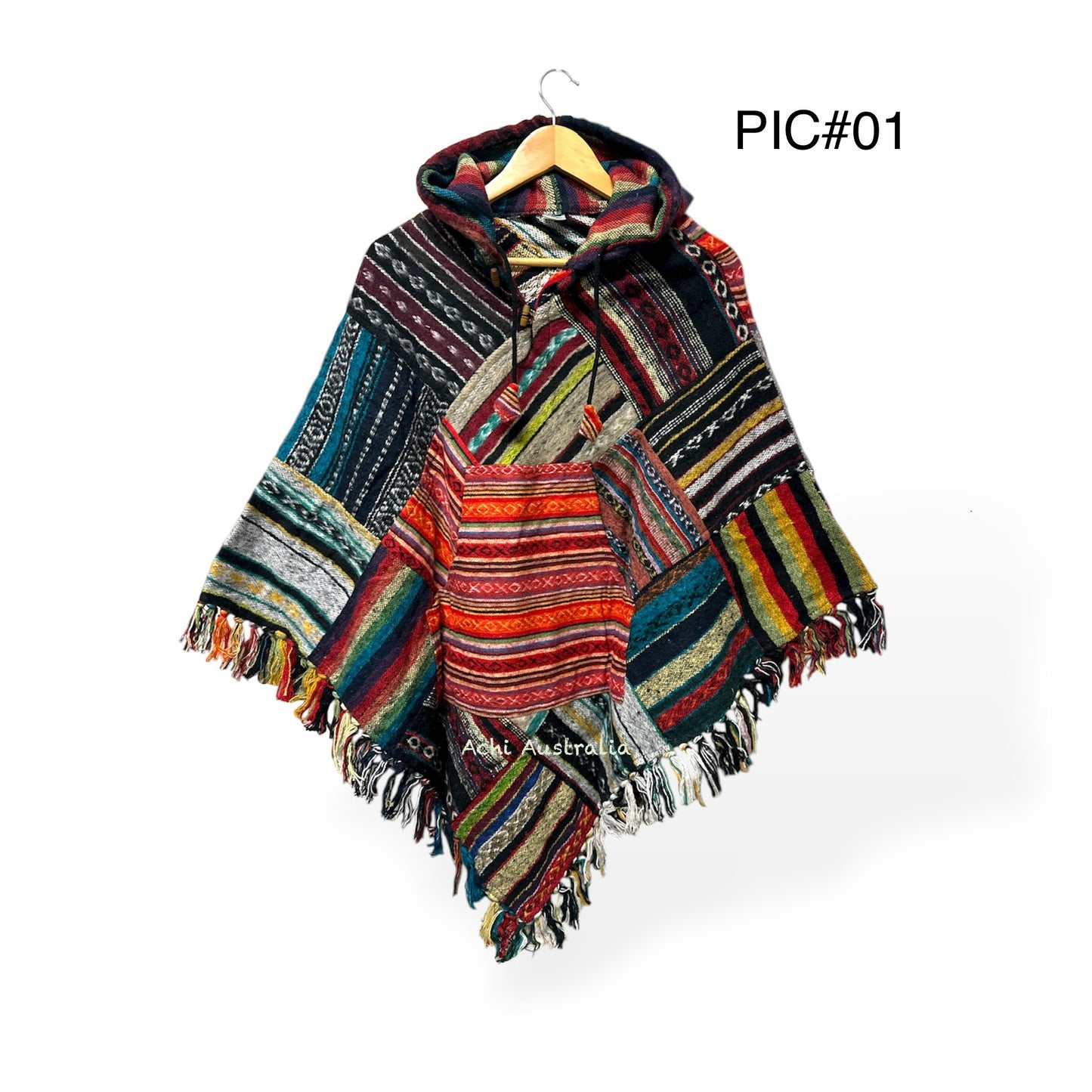 Hippie  Triangle Patch Cotton Poncho for Hippie  men and women