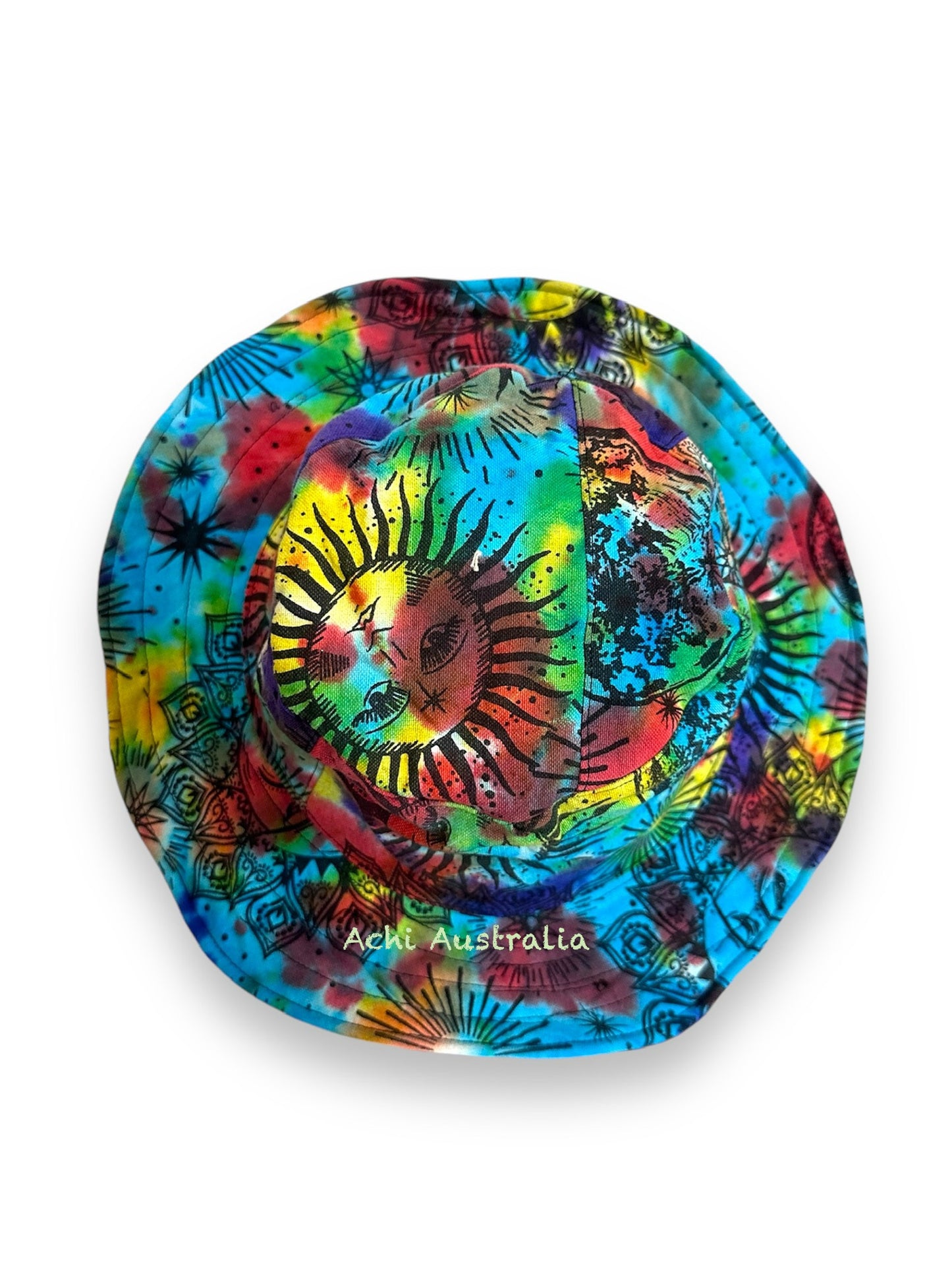 Rainbow cotton tie dye sun & moon Hat with extra lining