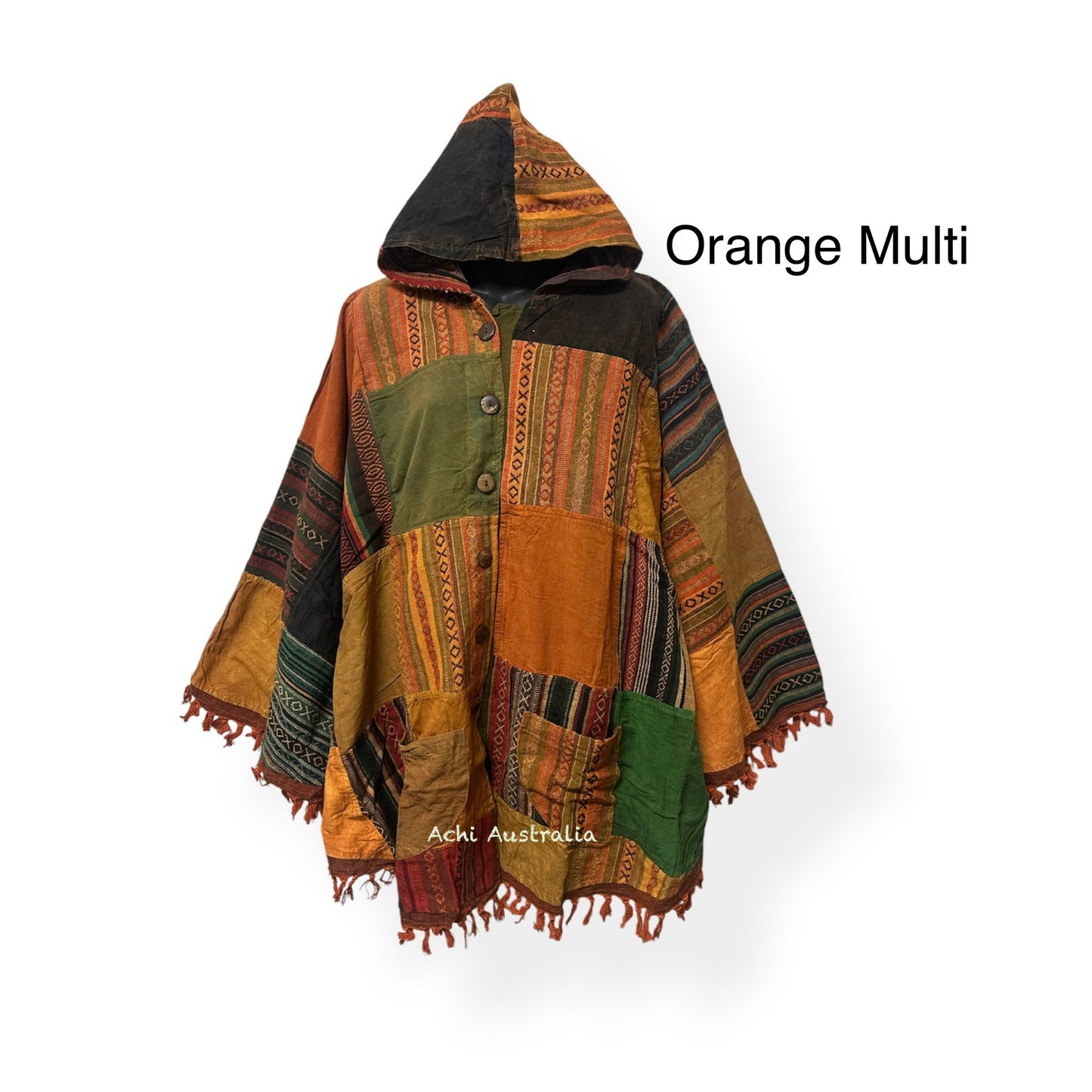 Cotton Patch Poncho with buttons close
