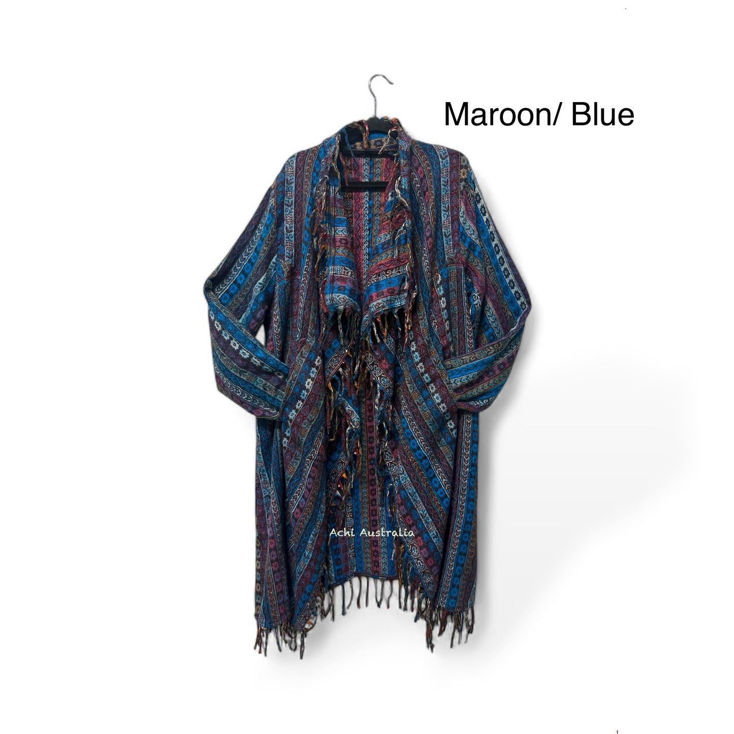 Handmade  Hoodie Long Cardigan: Acrylic Boho Coat