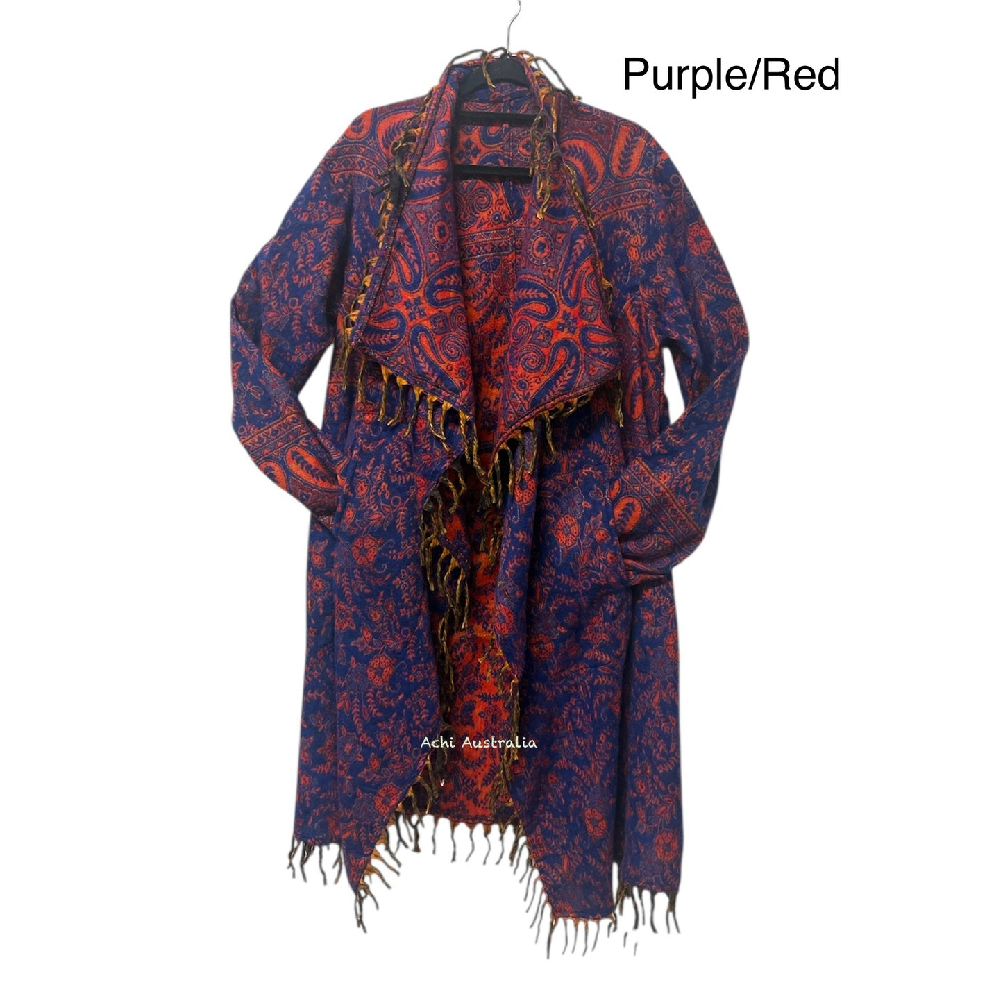 Handmade  Hoodie Long Cardigan: Acrylic Boho Coat