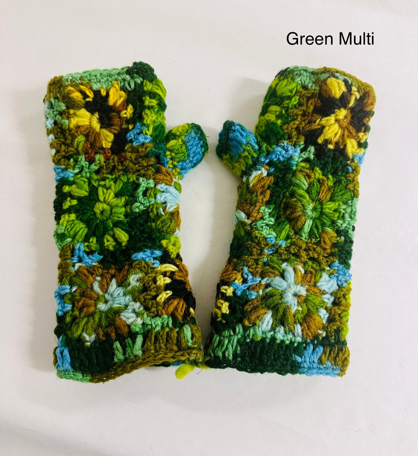 Flower crocheted hand warmers with fleece lining