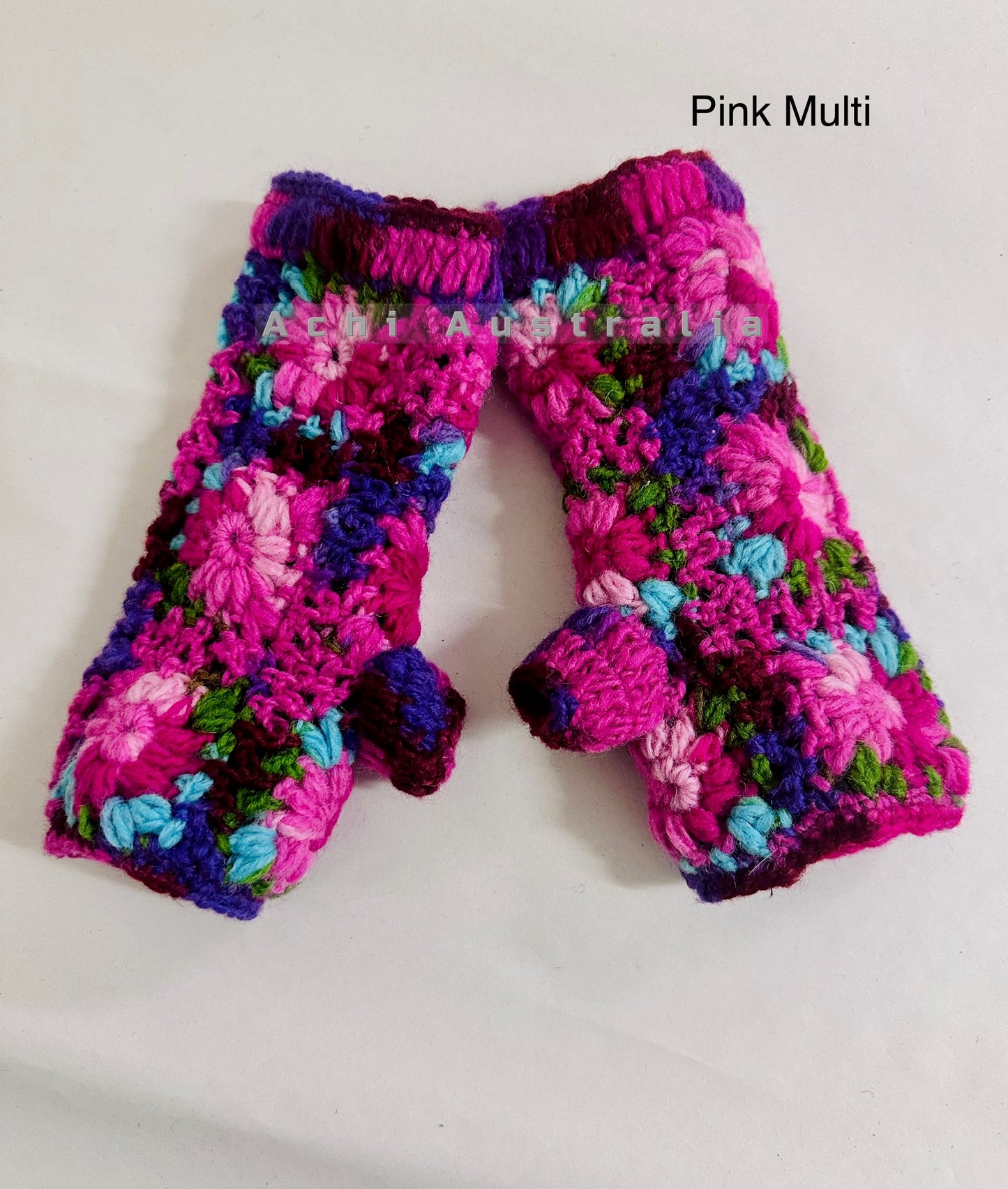 Flower crocheted hand warmers with fleece lining