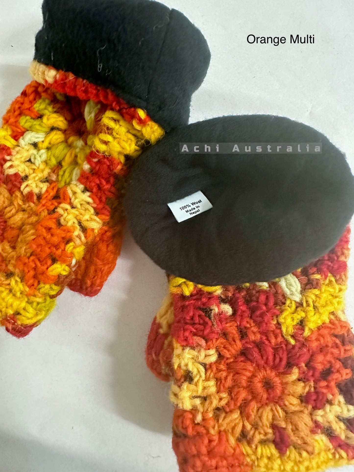 Flower crocheted hand warmers with fleece lining