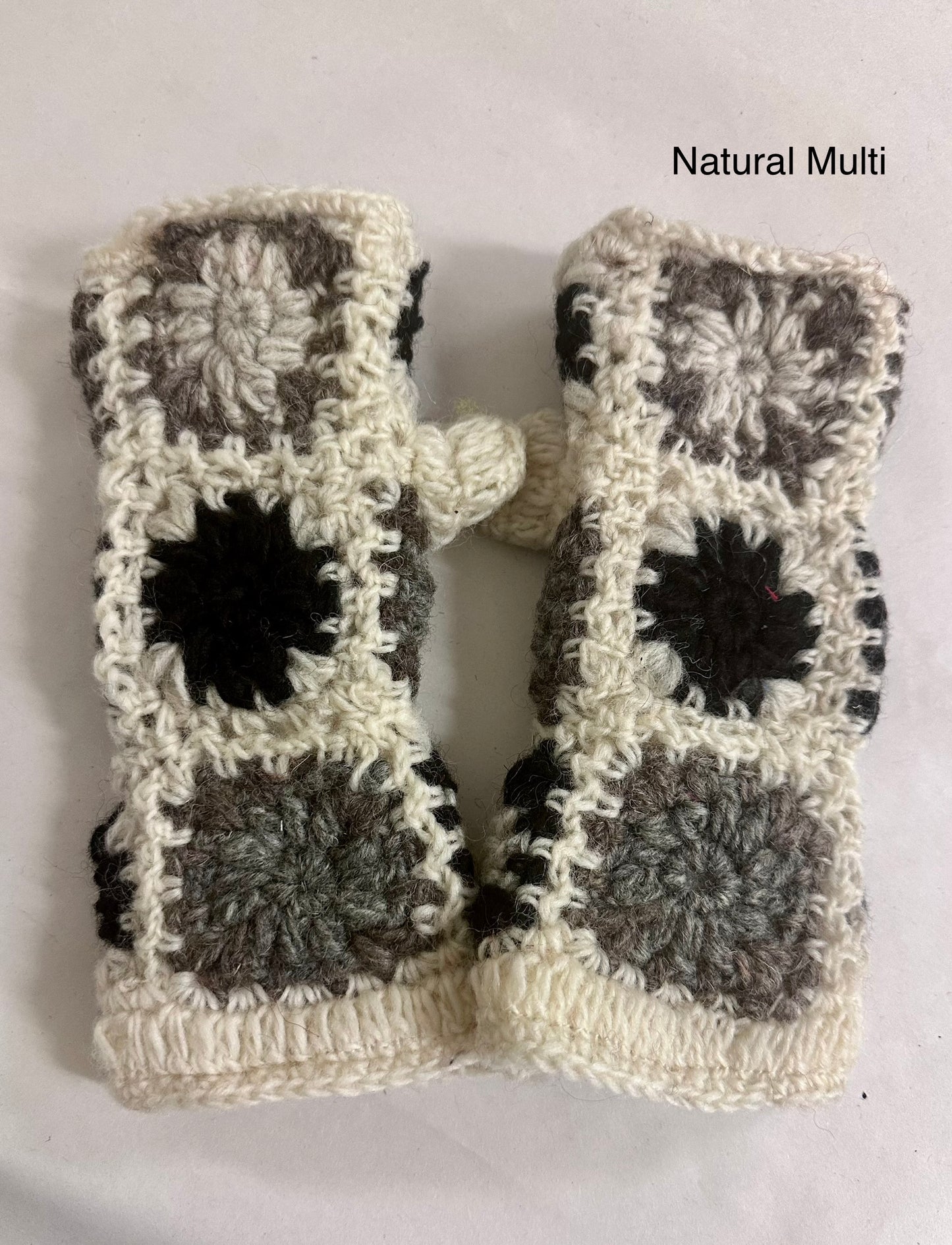 Flower crocheted hand warmers with fleece lining